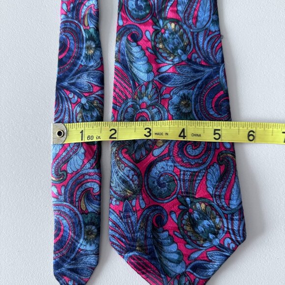 Men's Unisex Silk Tie - Blue & Fuchsia Paisley - Picture 5 of 5